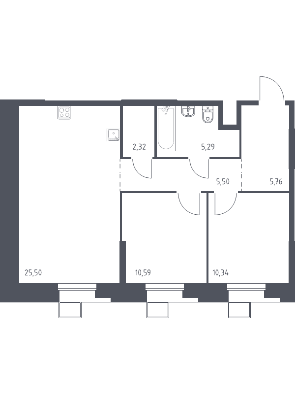 3 ккв (Евро) 65,5 м²