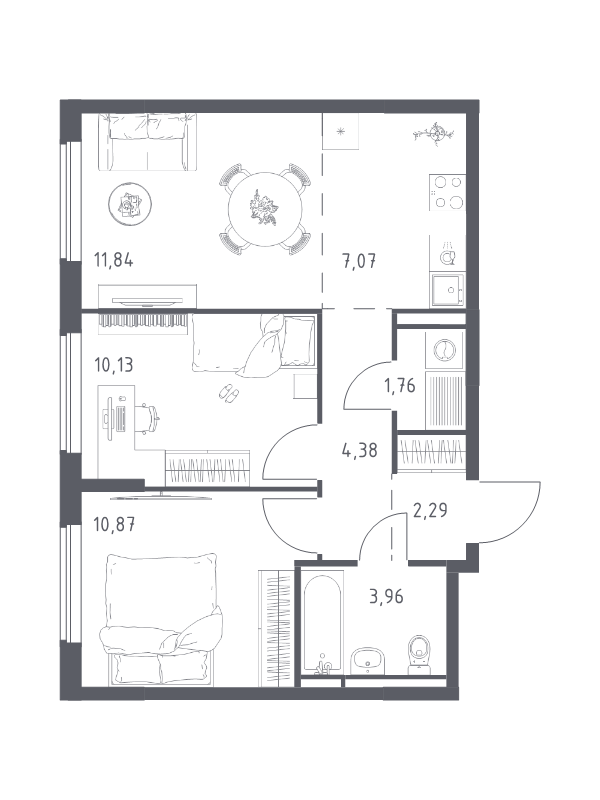 3 ккв (Евро) 52,3 м²