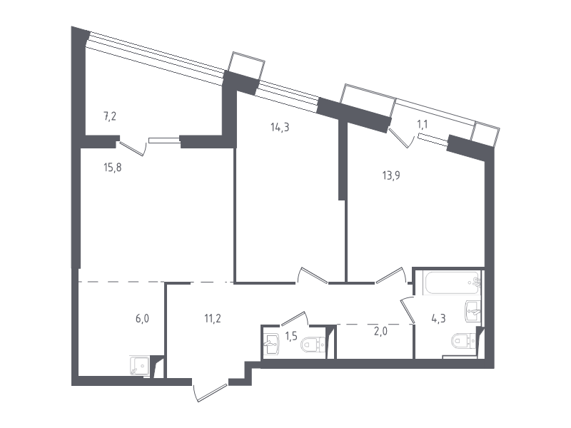 3 ккв (Евро) 76,7 м²