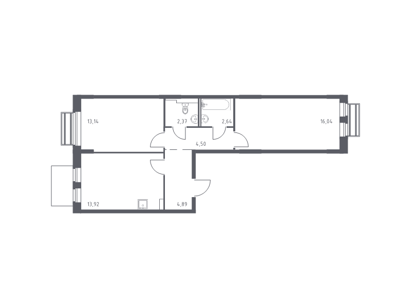 2 ккв 57,5 м²