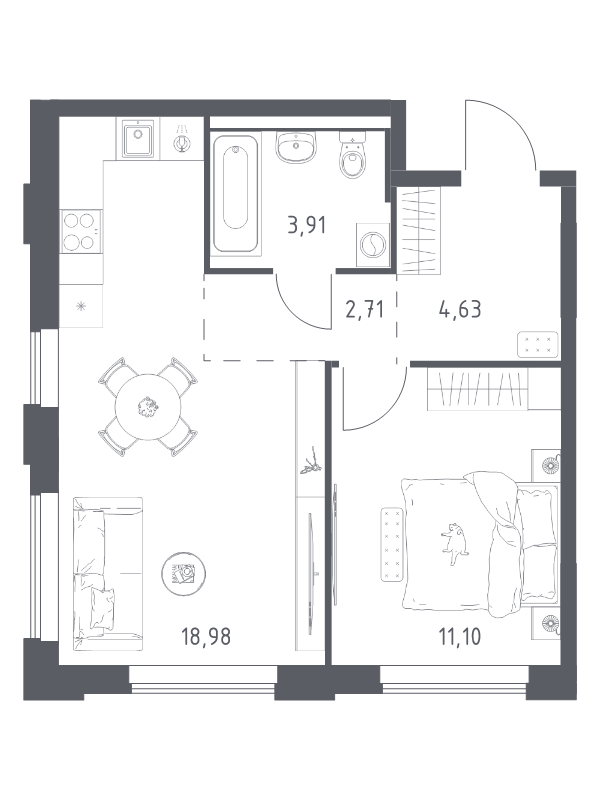 2 ккв (Евро) 41,3 м²