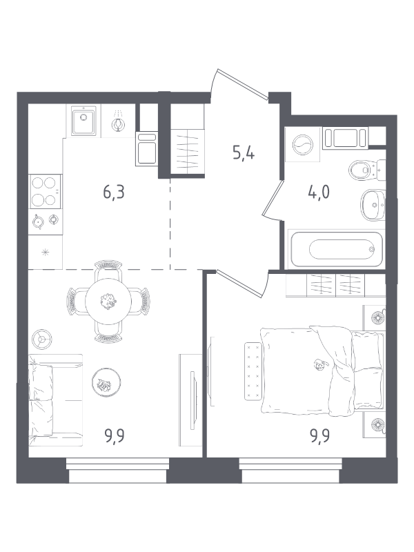 1 ккв 35,5 м²