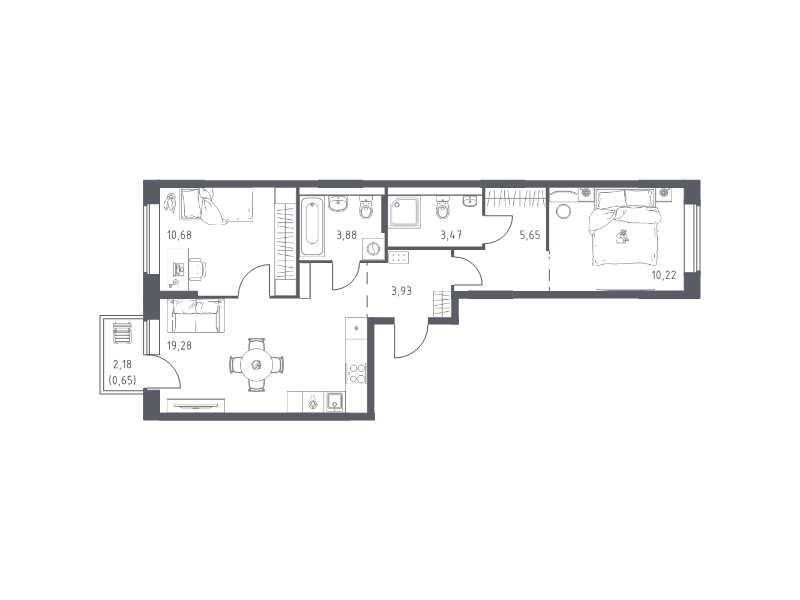 3 ккв (Евро) 57,8 м²