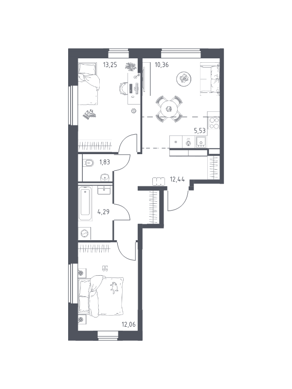 3 ккв (Евро) 59,8 м²