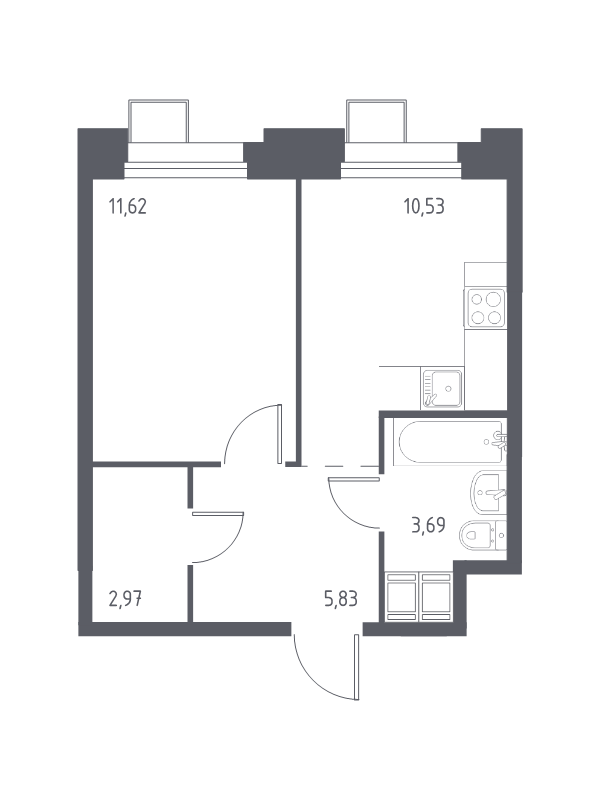 1 ккв 34,6 м²