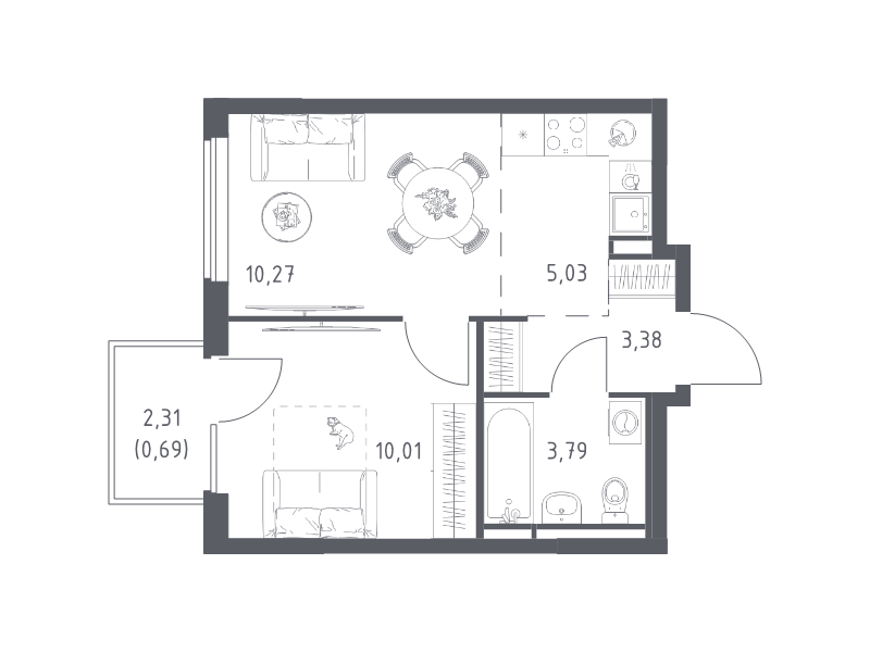 2 ккв (Евро) 33,2 м²