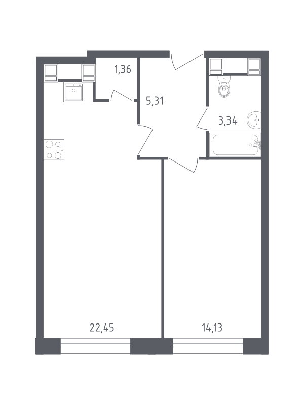 2 ккв (Евро) 46,6 м²