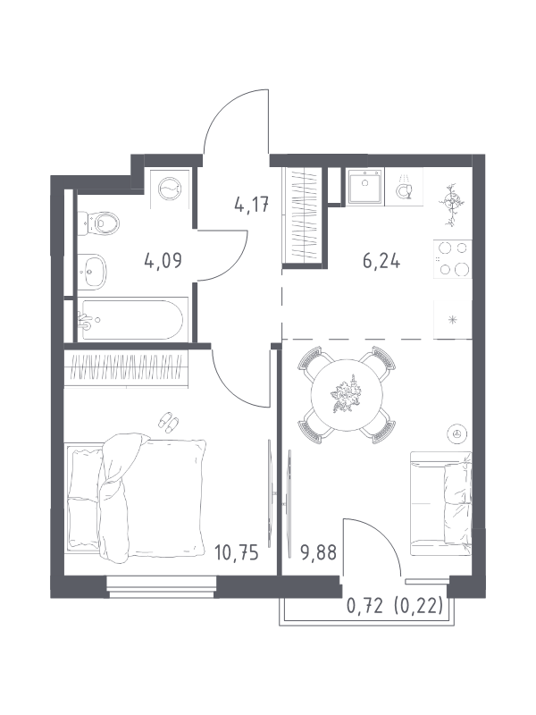 2 ккв (Евро) 35,4 м²