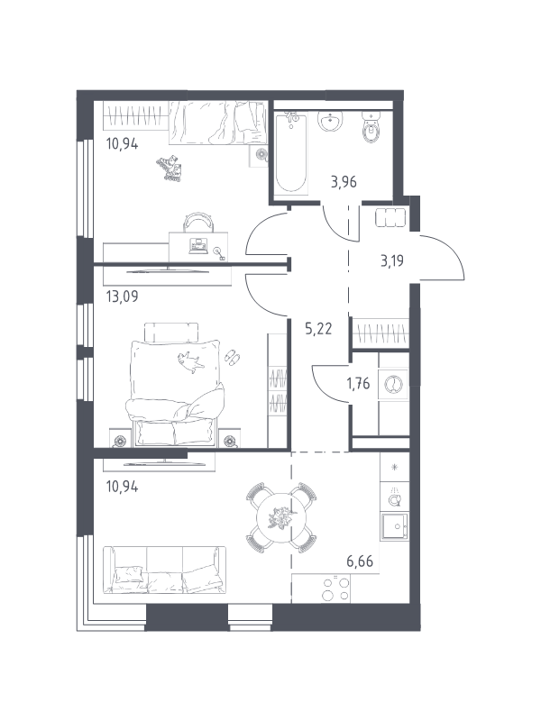 3 ккв (Евро) 55,8 м²