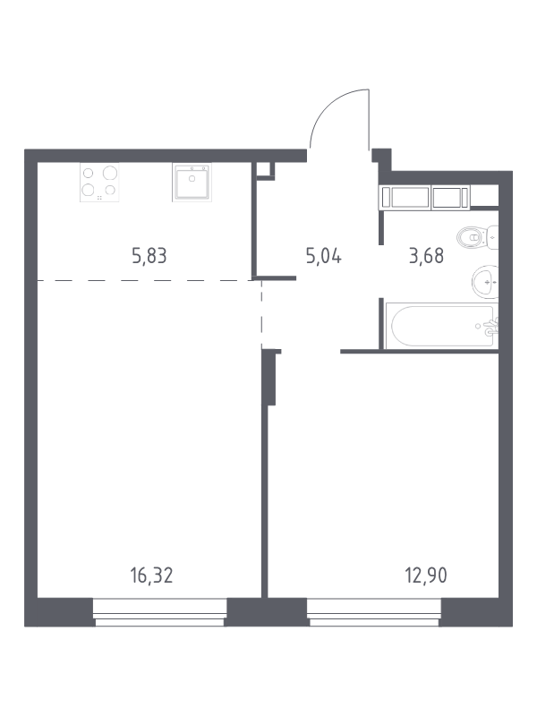 2 ккв (Евро) 43,7 м²