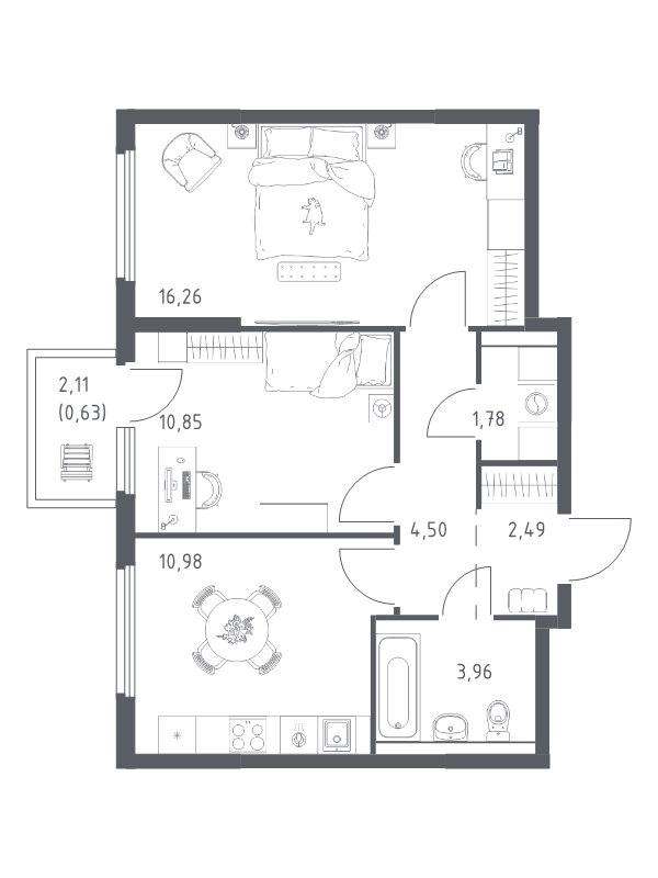 2 ккв 51,5 м²