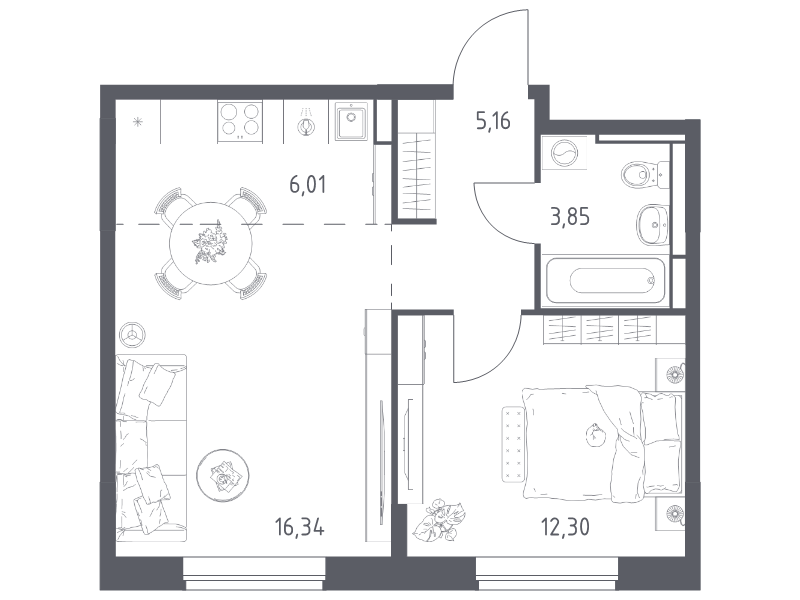 2 ккв (Евро) 43,7 м²