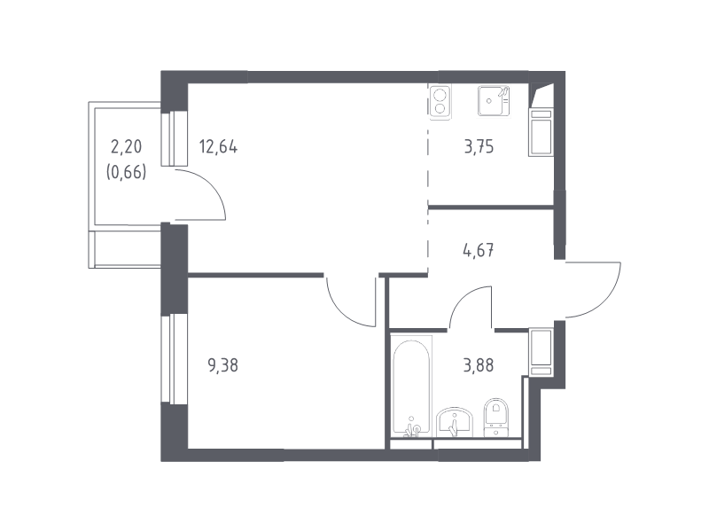 2 ккв (Евро) 35 м²