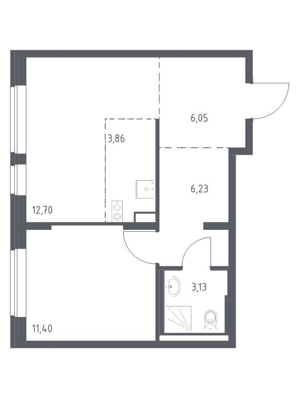 2 ккв (Евро) 43,4 м²