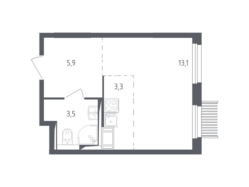 Студия 25,5 м²