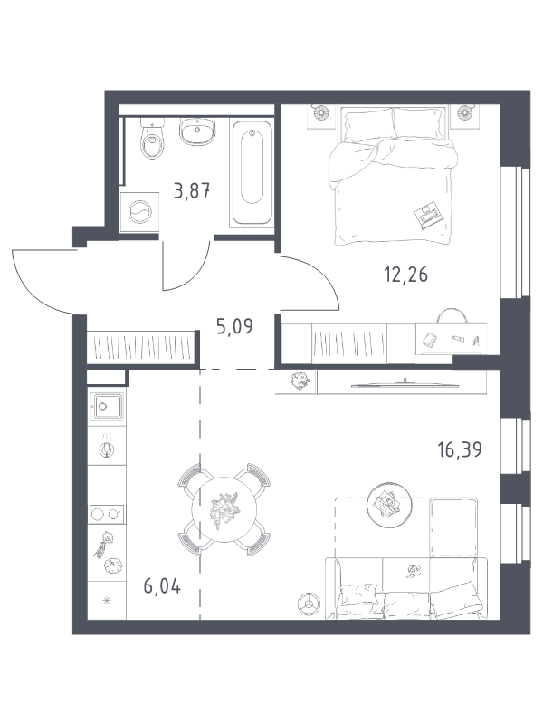 2 ккв (Евро) 43,7 м²