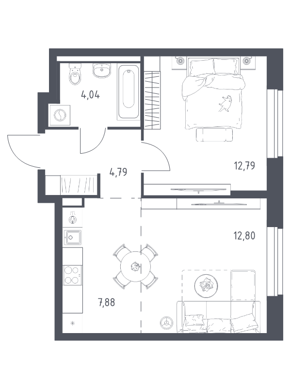 2 ккв (Евро) 42,3 м²
