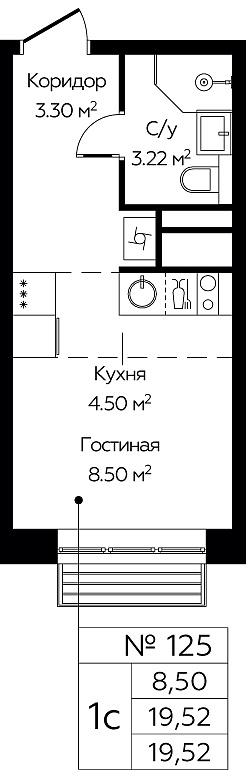 Студия 19 м²