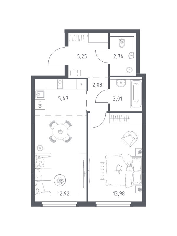 2 ккв (Евро) 45,5 м²