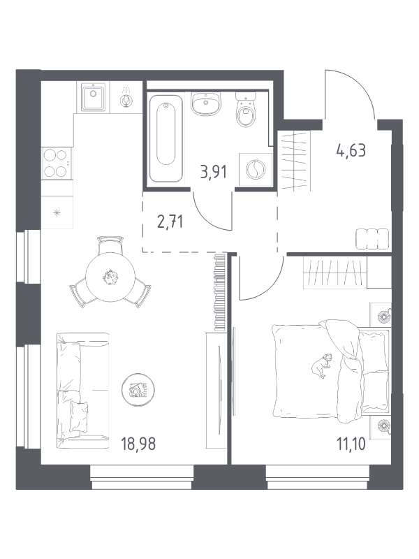 2 ккв (Евро) 41,3 м²