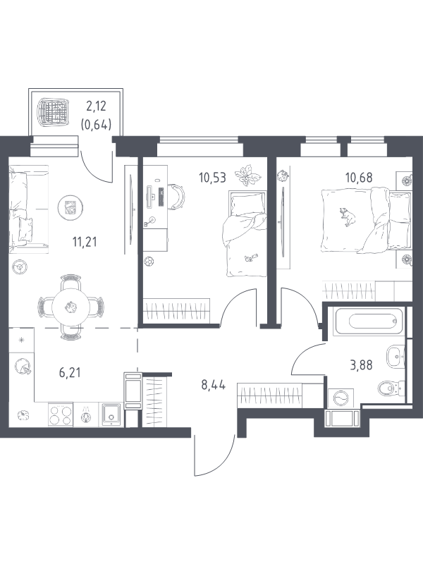 3 ккв (Евро) 51,6 м²