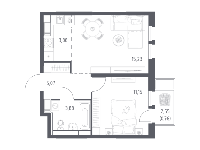 2 ккв (Евро) 40 м²