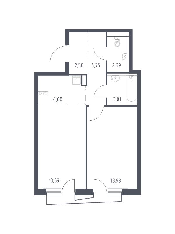 2 ккв (Евро) 44,3 м²
