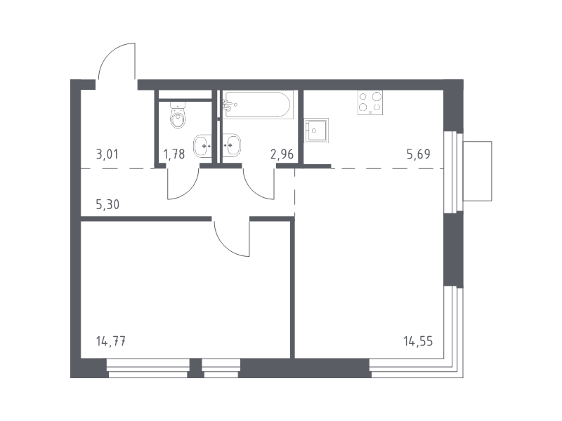 2 ккв (Евро) 47,6 м²