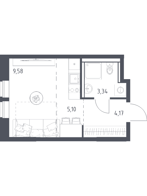 Студия 22,2 м²