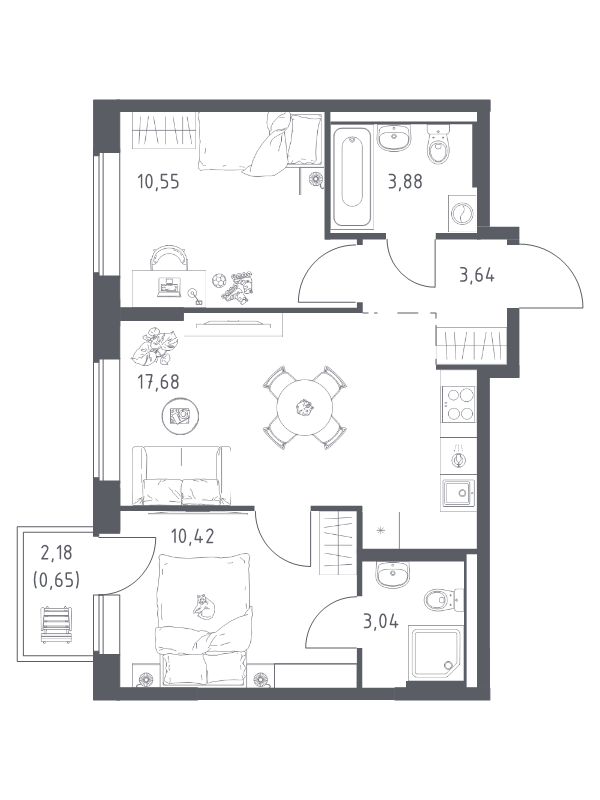 3 ккв (Евро) 49,9 м²