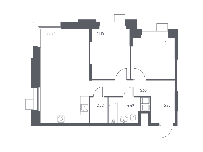 3 ккв (Евро) 65,4 м²