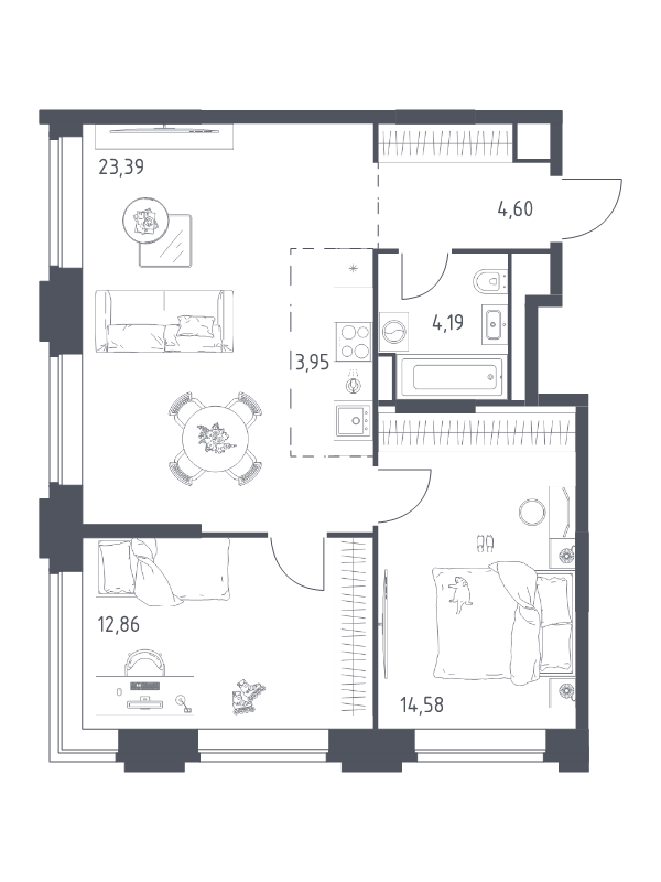 3 ккв (Евро) 63,6 м²
