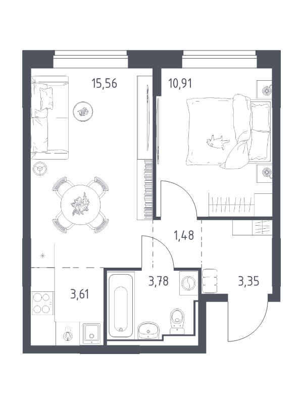 2 ккв (Евро) 38,7 м²