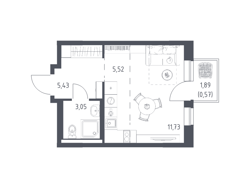 Студия 26,3 м²