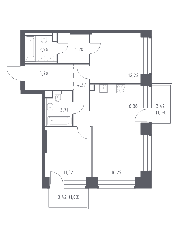 3 ккв (Евро) 69,8 м²