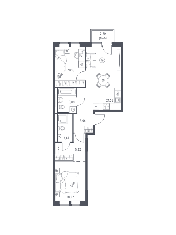 3 ккв (Евро) 58,1 м²