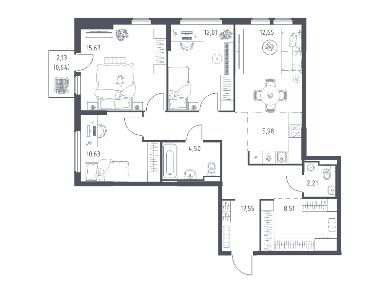 4 ккв (Евро) 90,4 м²