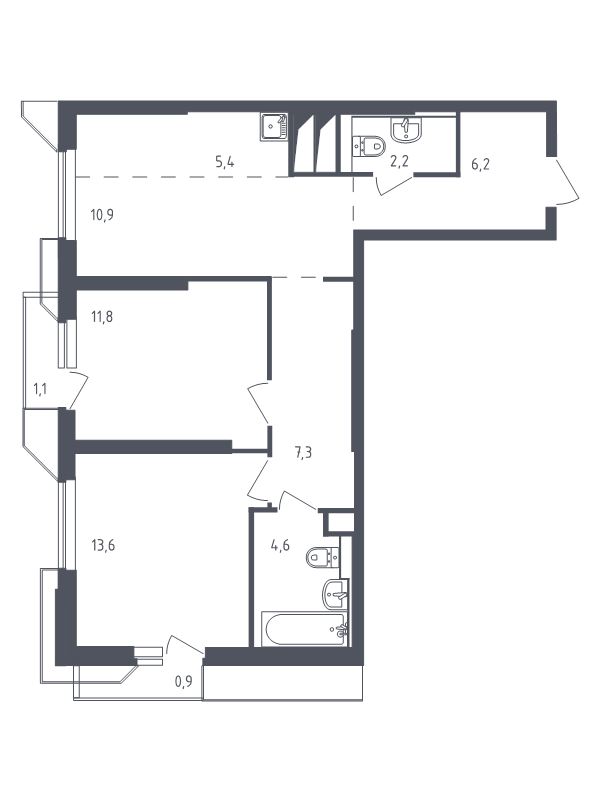 3 ккв (Евро) 64,8 м²