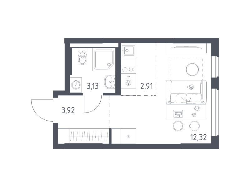 Студия 22,3 м²