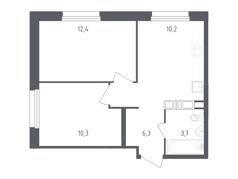 2 ккв 42,9 м²