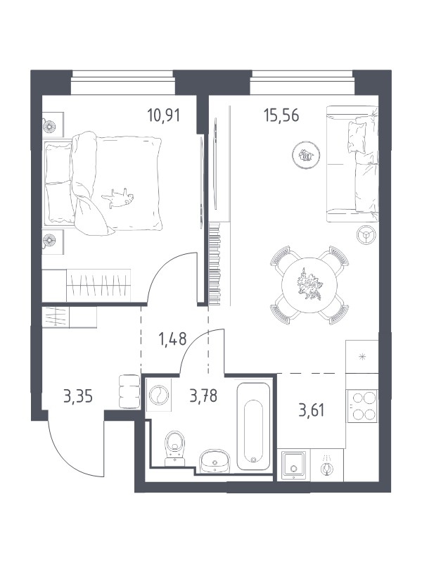 2 ккв (Евро) 38,7 м²