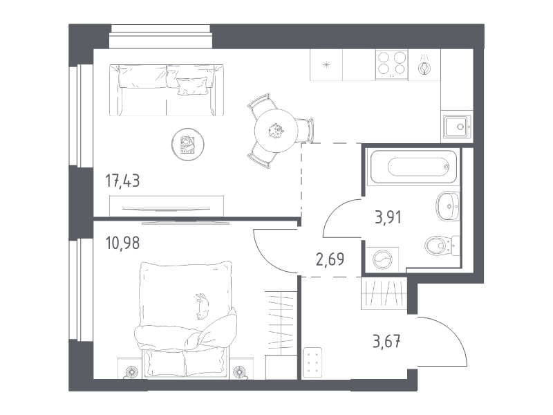 2 ккв (Евро) 38,7 м²
