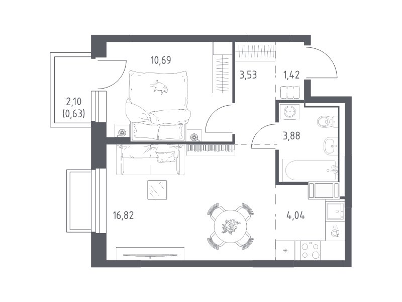 2 ккв (Евро) 41 м²