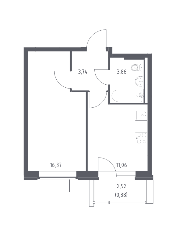 1 ккв 35,9 м²