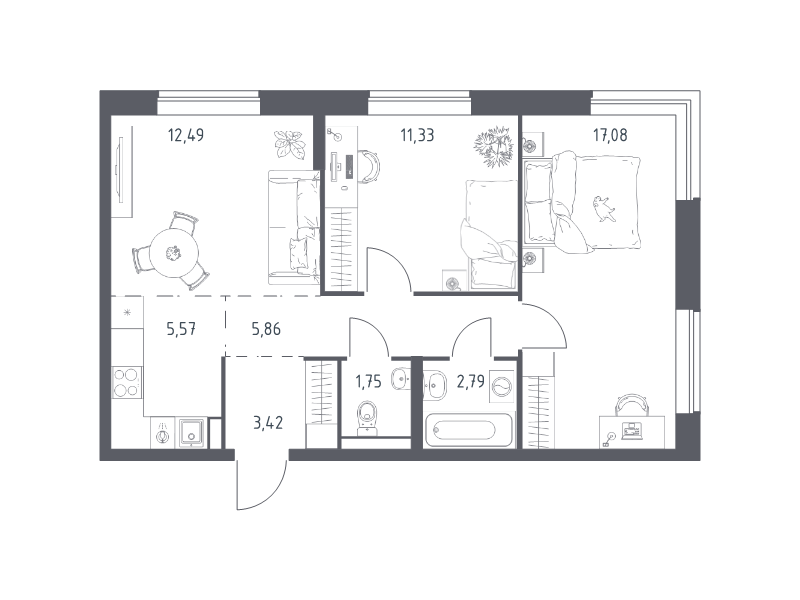 3 ккв (Евро) 60,3 м²