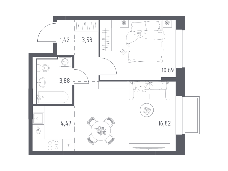 2 ккв (Евро) 40,8 м²