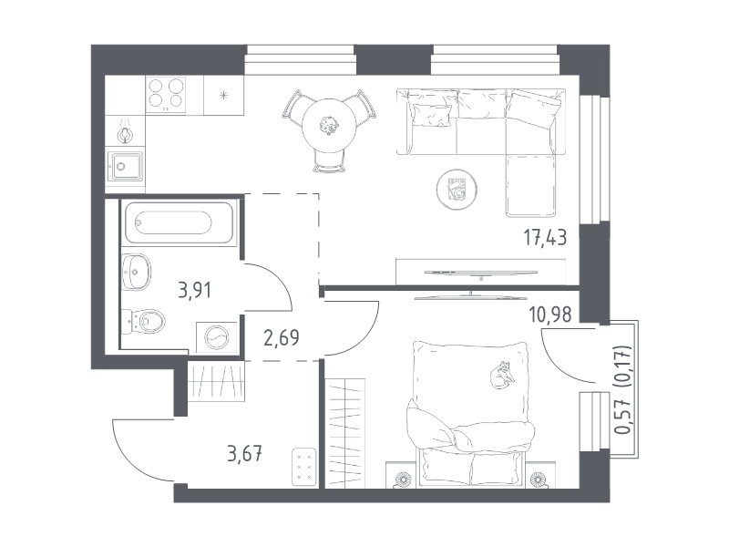 2 ккв (Евро) 38,9 м²