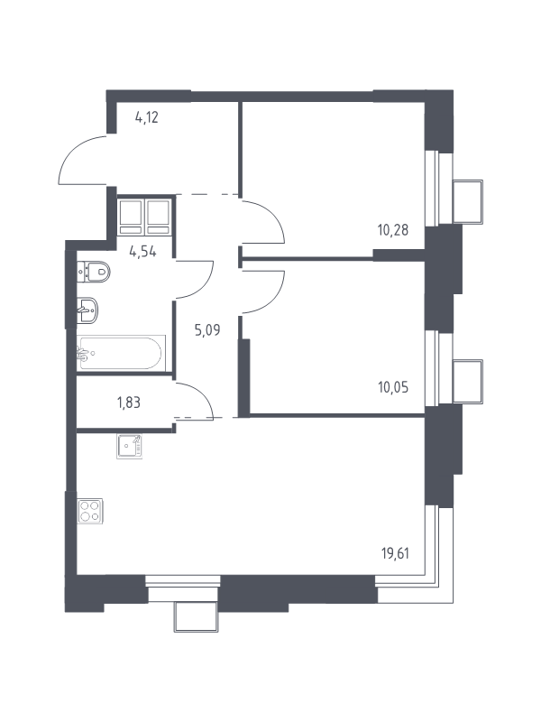 3 ккв (Евро) 56 м²