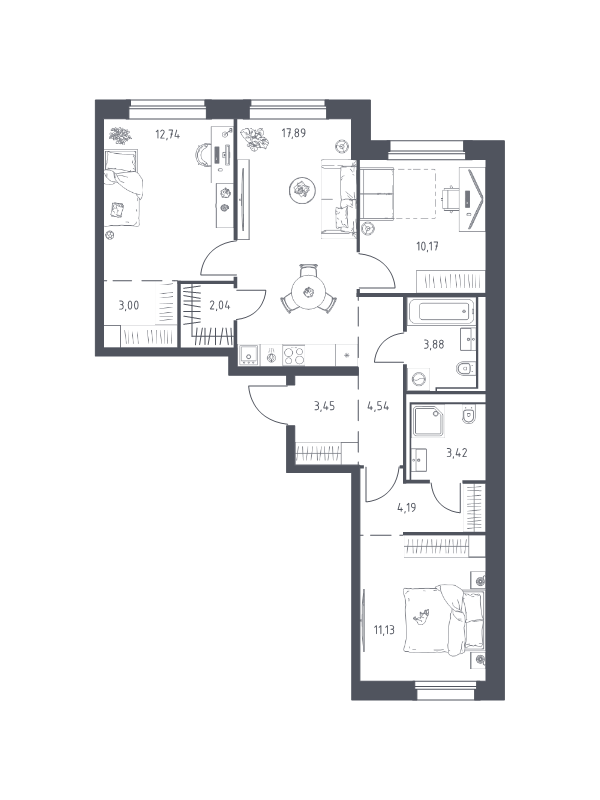 3 ккв 76,5 м²