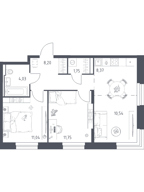 3 ккв (Евро) 55,7 м²